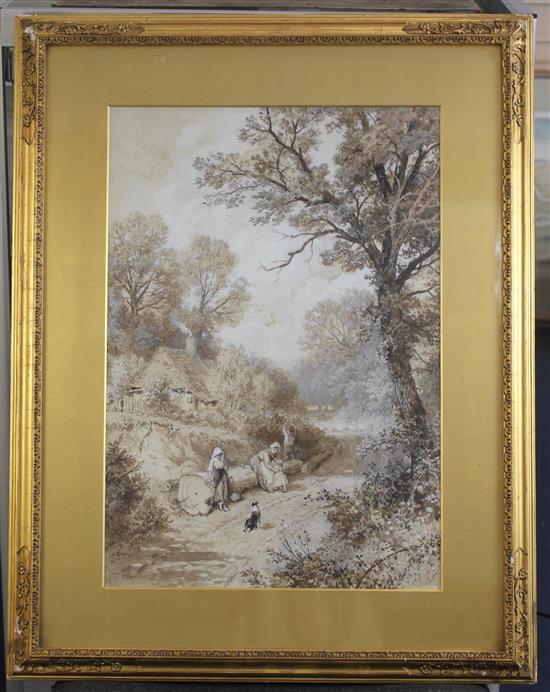 Anton Mauve (1838-1888) Shepherd and flock in a landscape, 5.75 x 8.75in., unframed